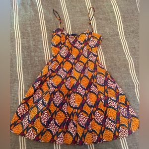 Zara Trafaluc Orange Blue Pink Abstract Sleeveless Open Back Box Pleated Dress